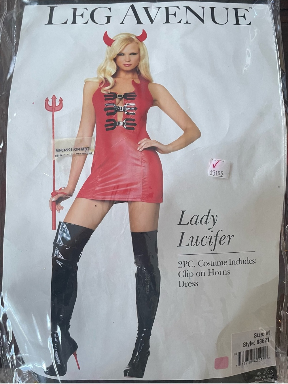 Leg Avenue Lady Lucifer Devil Red/Black Faux Leather Dress Horns M + extras